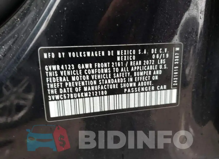 3VWC57BU6KM212180 Photo# 10