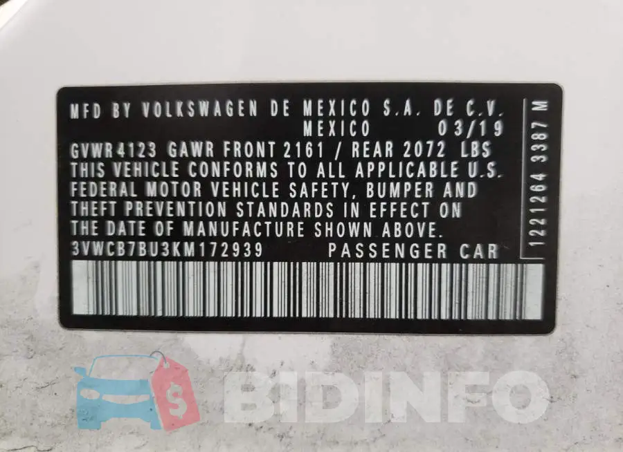 3VWCB7BU3KM172939 Photo# 10