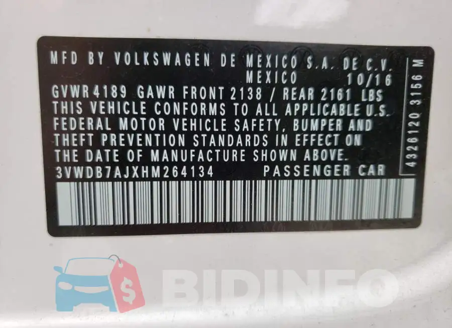3VWDB7AJXHM264134 Photo# 10