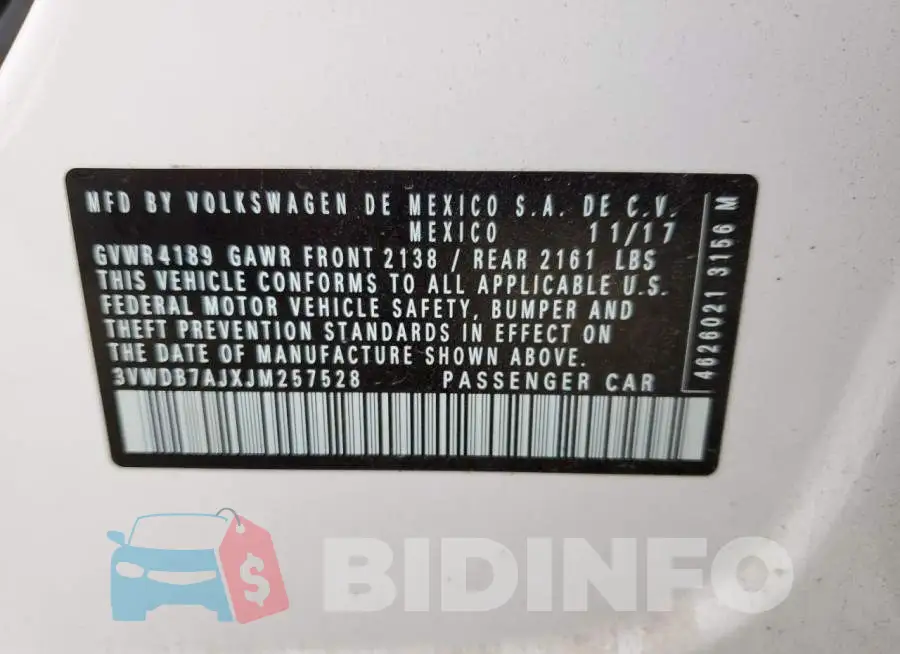 3VWDB7AJXJM257528 Photo# 10