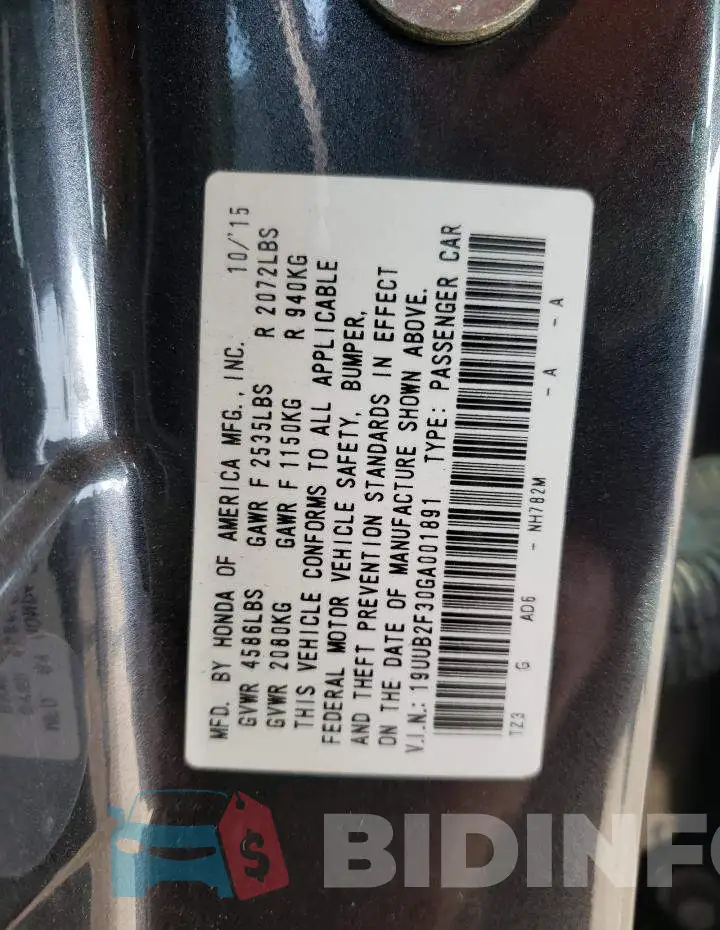 19UUB2F30GA001891 Photo# 10