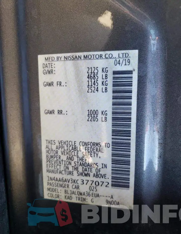 1N4AA6AV3KC377072 Photo# 10