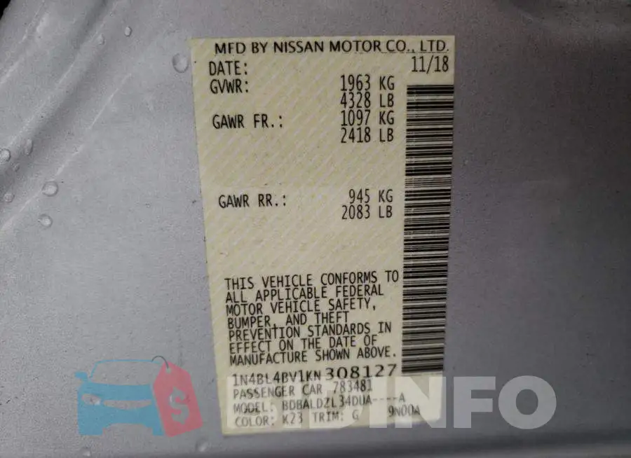 1N4BL4BV1KN308127 Photo# 10