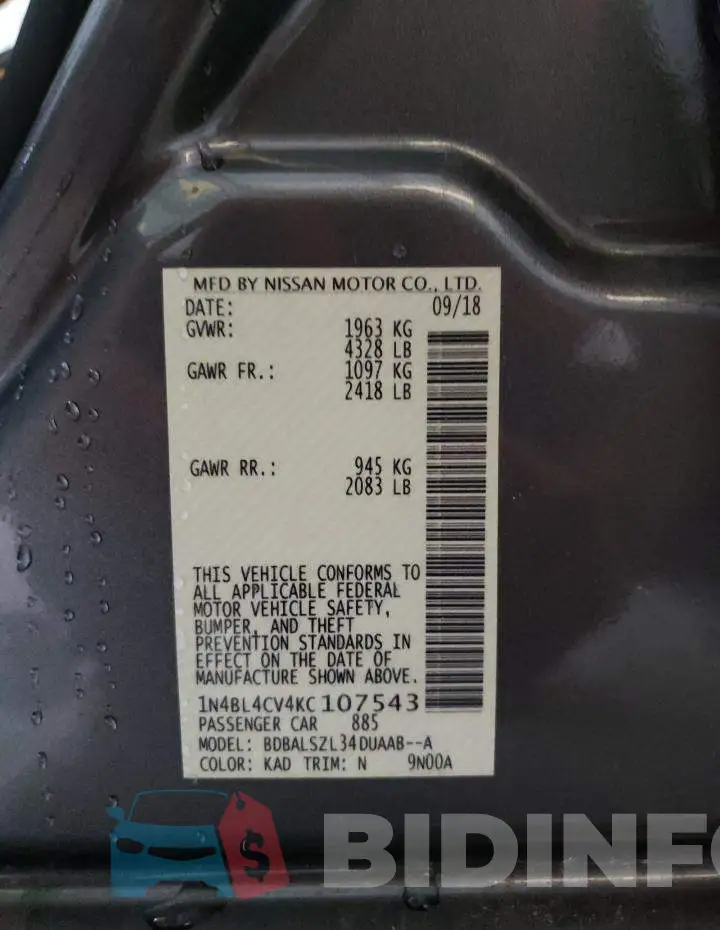 1N4BL4CV4KC107543 Photo# 10