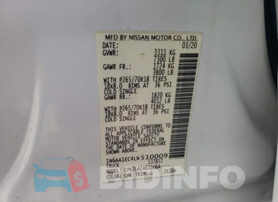 1N6AA1EC4LN510009 Photo# 10