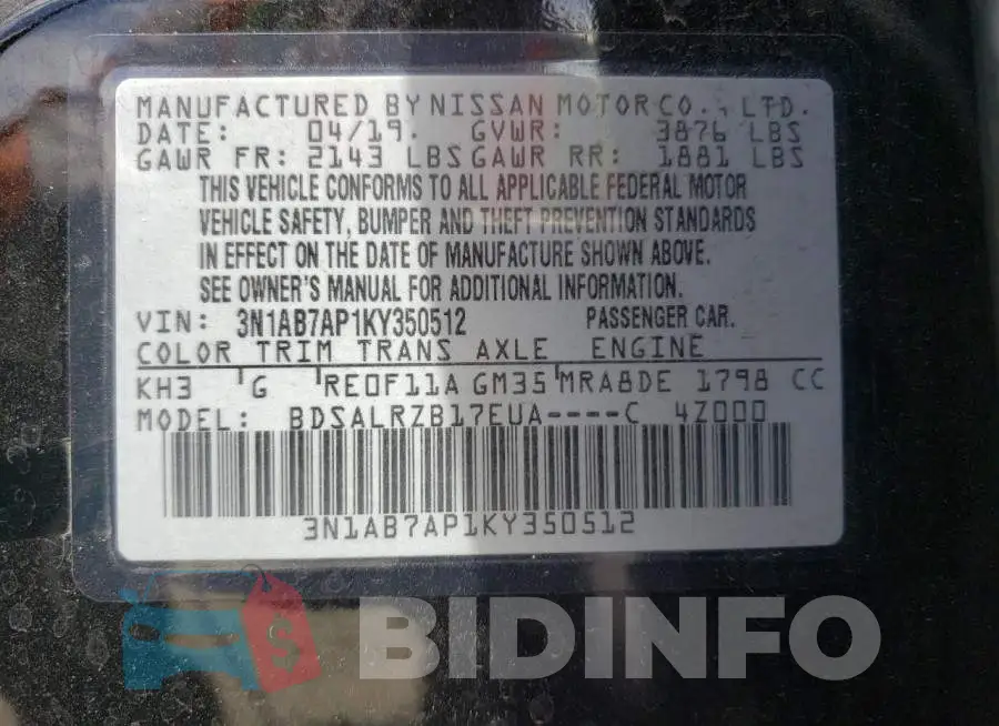3N1AB7AP1KY350512 Photo# 10