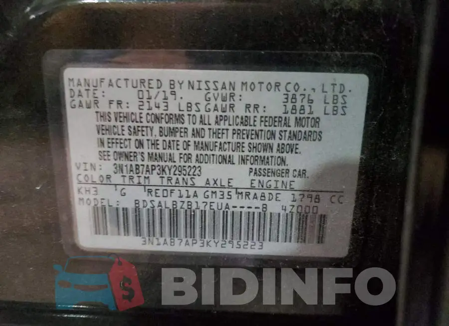 3N1AB7AP3KY295223 Photo# 10