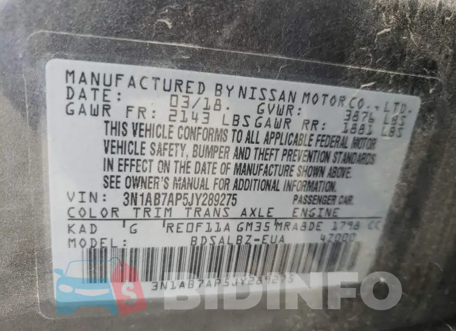 3N1AB7AP5JY289275 Photo# 10