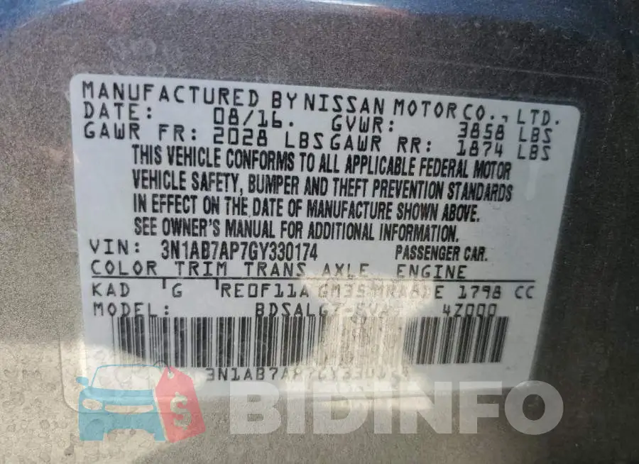 3N1AB7AP7GY330174 Photo# 10