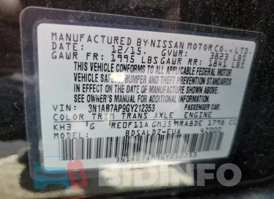 3N1AB7AP9GY212353 Photo# 10