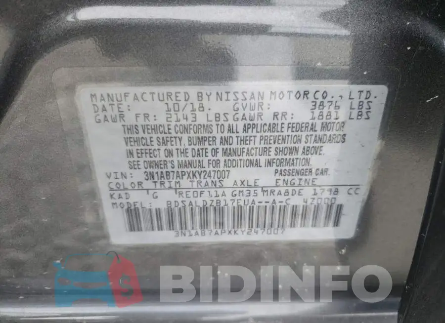 3N1AB7APXKY247007 Photo# 10