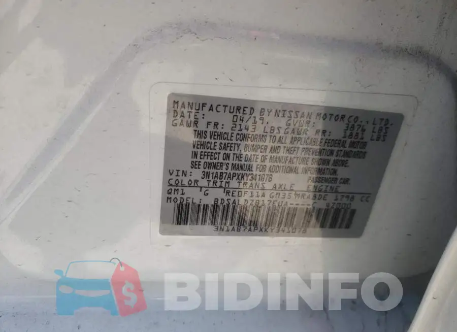 3N1AB7APXKY341078 Photo# 10