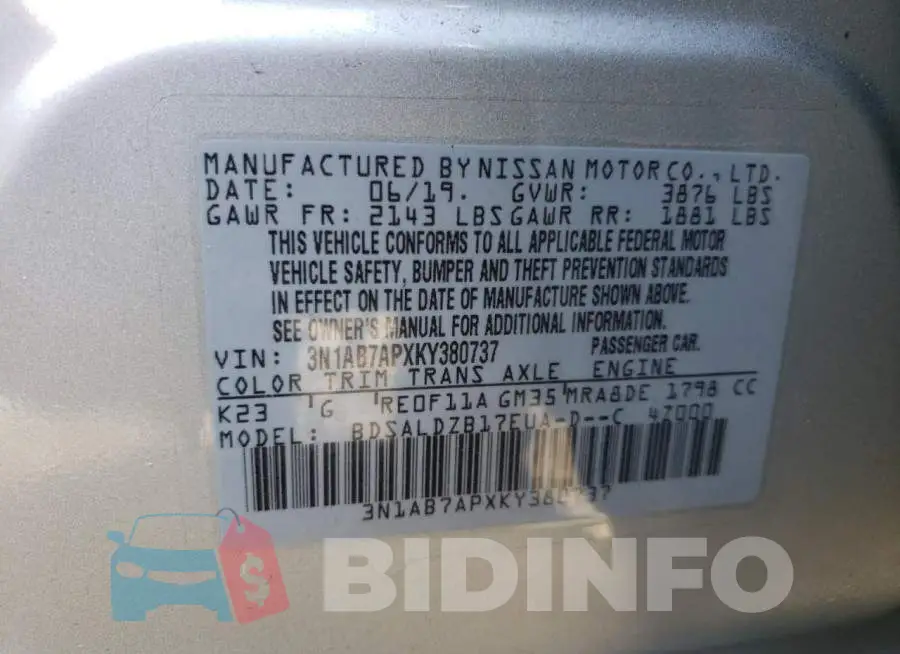 3N1AB7APXKY380737 Photo# 10