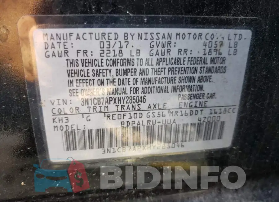 3N1CB7APXHY285046 Photo# 10