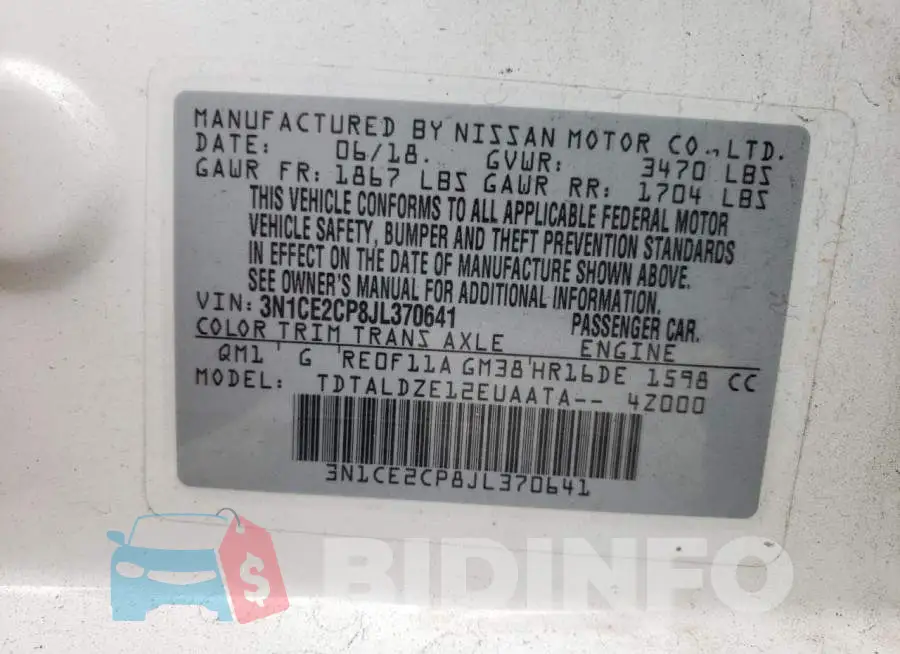3N1CE2CP8JL370641 Photo# 10