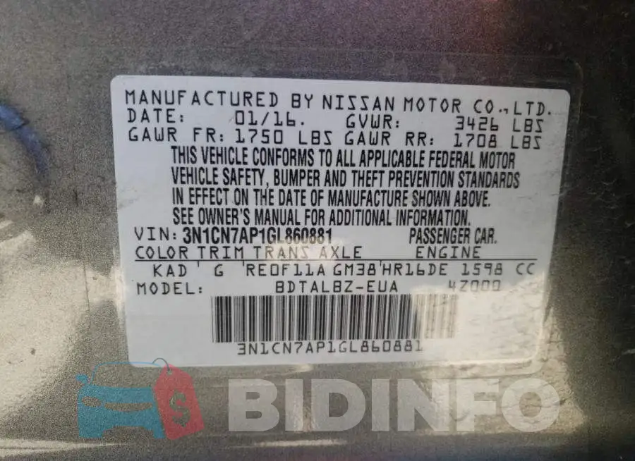 3N1CN7AP1GL860881 Photo# 10