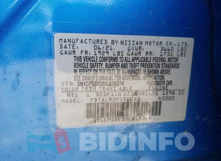 3N1CP5BV3ML515374 Photo# 10