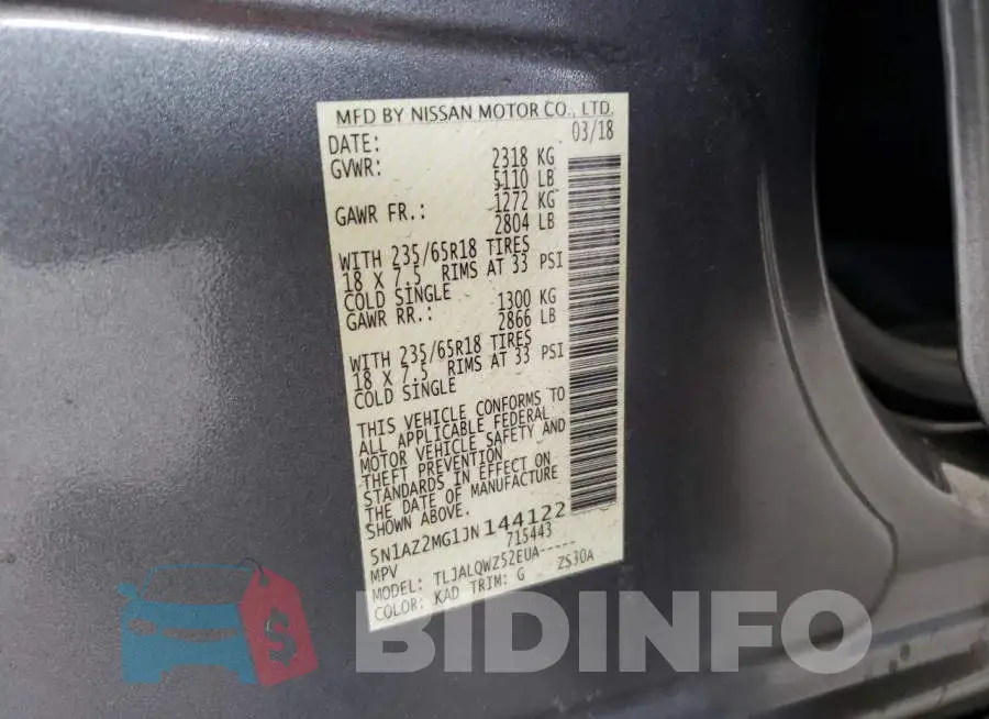 5N1AZ2MG1JN144122 Photo# 10