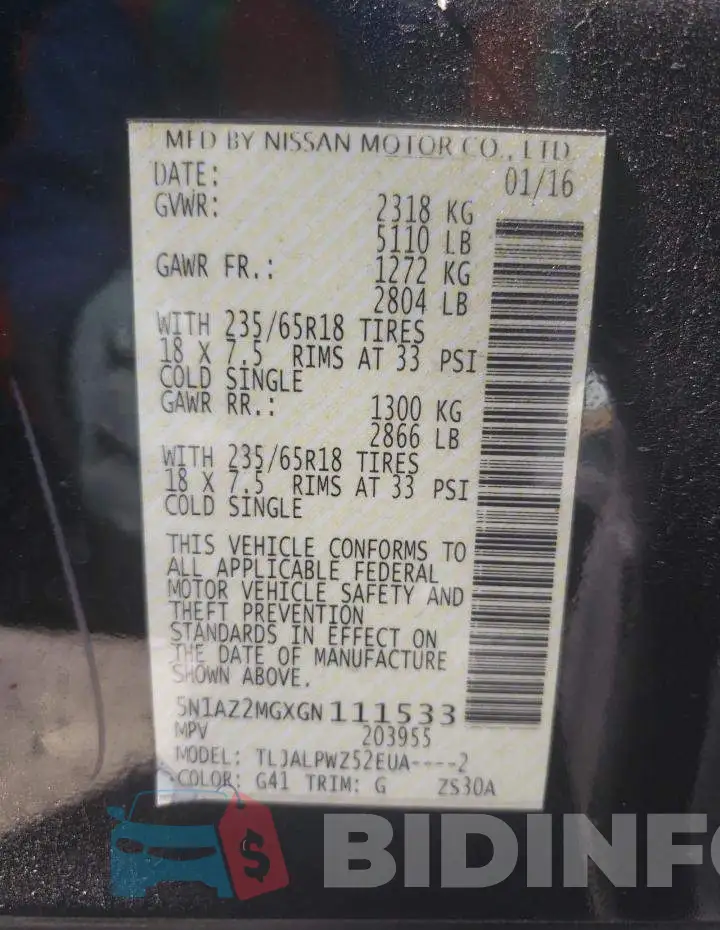 5N1AZ2MGXGN111533 Photo# 10