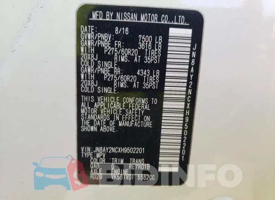 JN8AY2NCXH9502201 Photo# 10