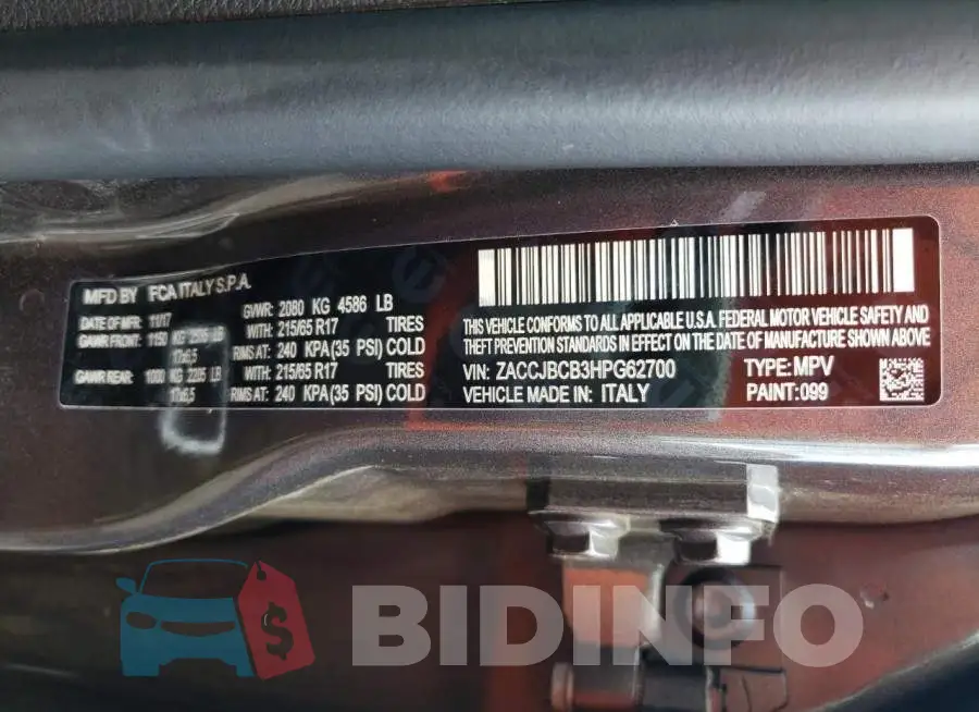 ZACCJBCB3HPG62700 Photo# 10