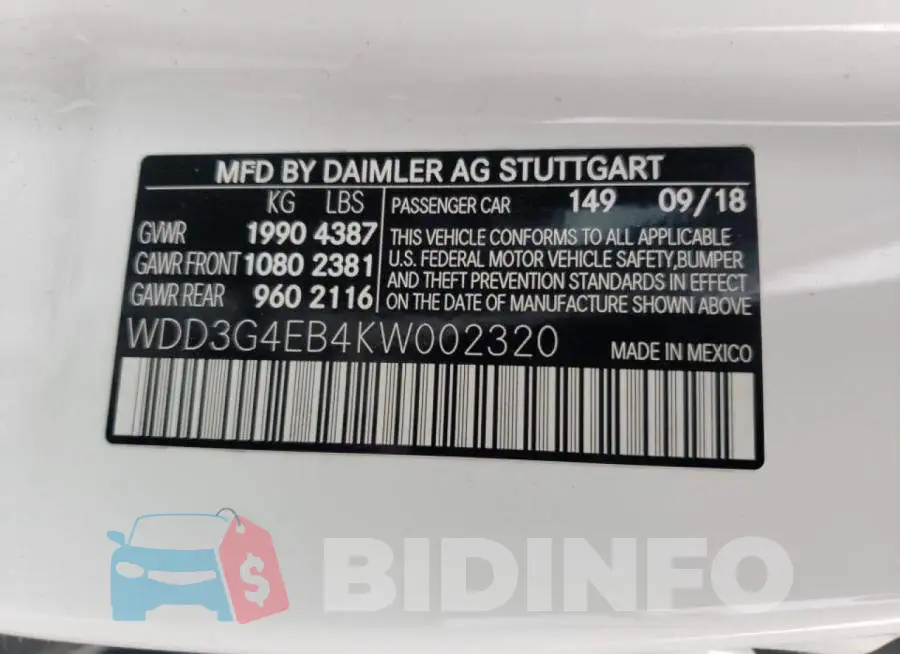 WDD3G4EB4KW002320 Photo# 10