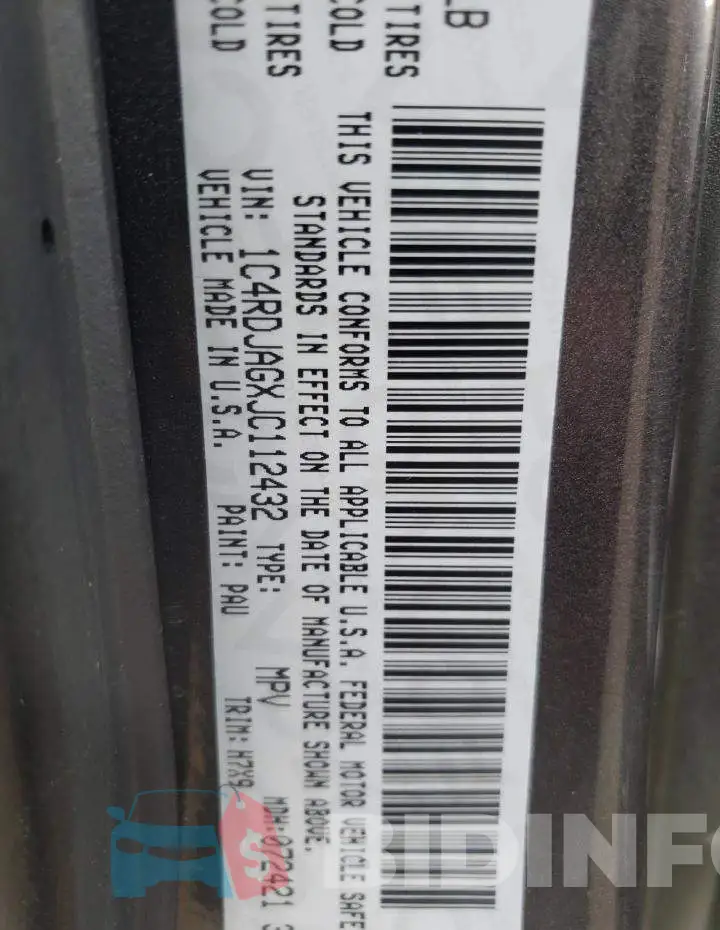 1C4RDJAGXJC112432 Photo# 10