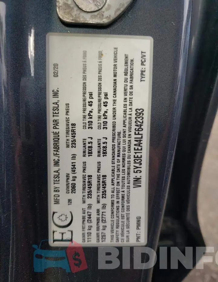 5YJ3E1EA4LF642393 Photo# 6