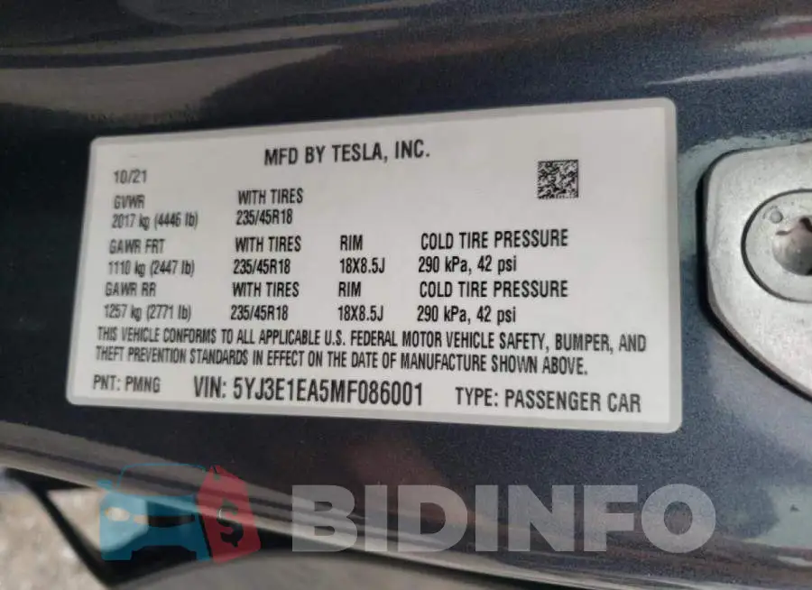 5YJ3E1EA5MF086001 Photo# 10