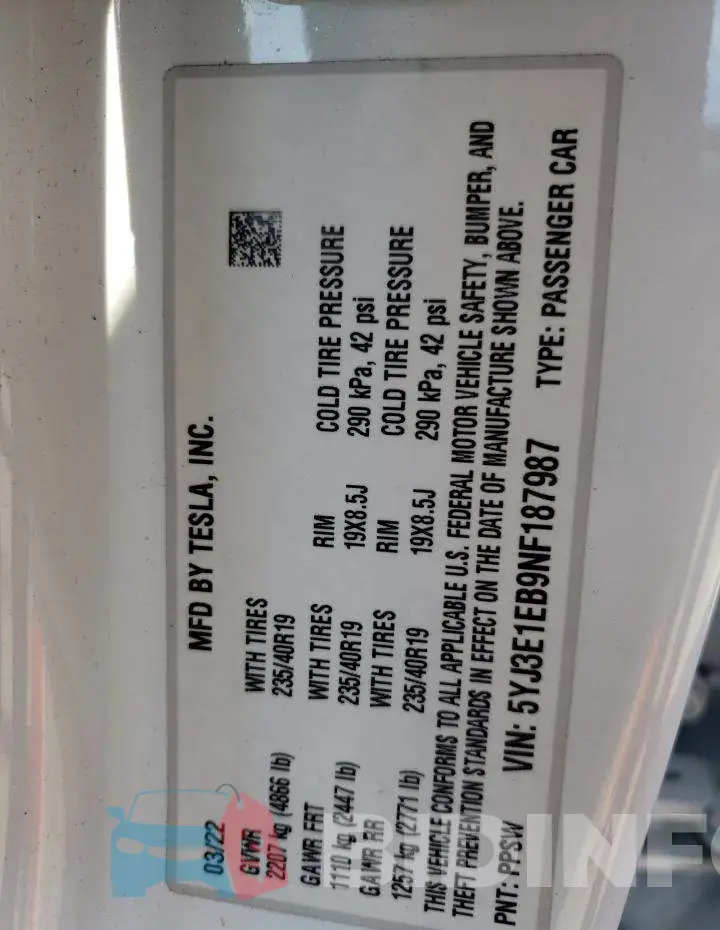 5YJ3E1EB9NF187987 Photo# 10