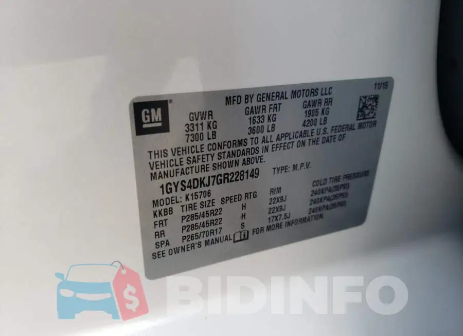 1GYS4DKJ7GR228149 Photo# 10