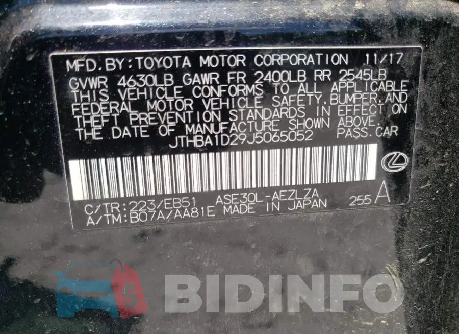 JTHBA1D29J5065052 Photo# 10