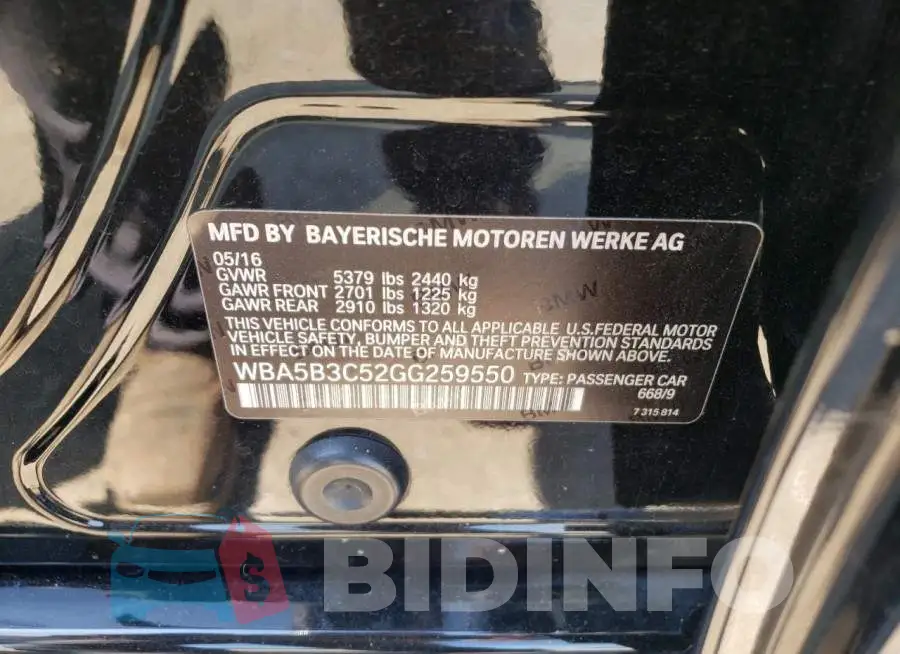 WBA5B3C52GG259550 Photo# 10