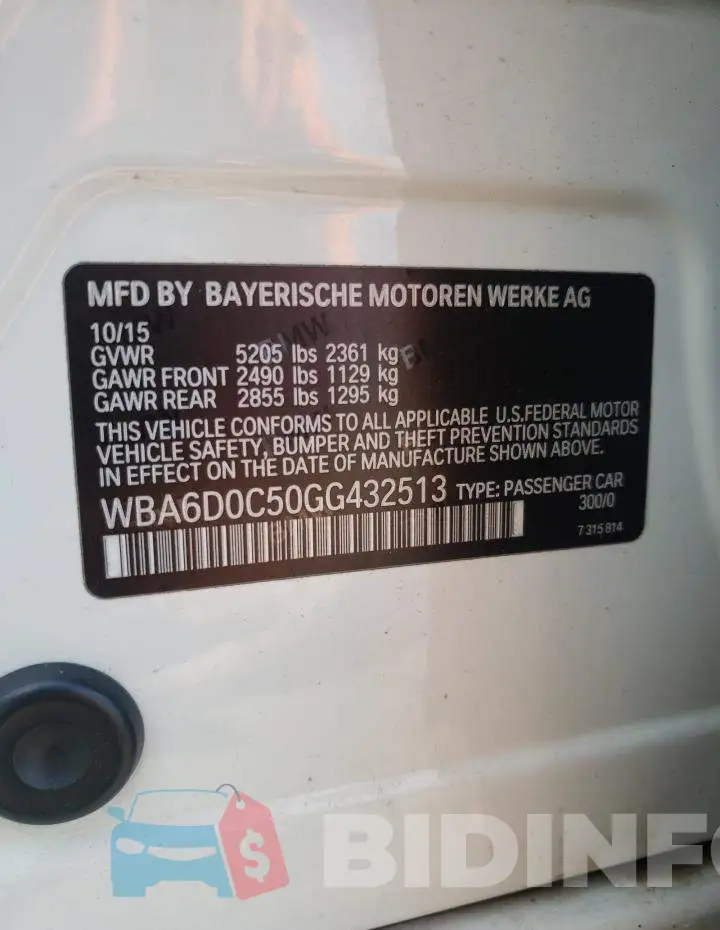 WBA6D0C50GG432513 Photo# 10