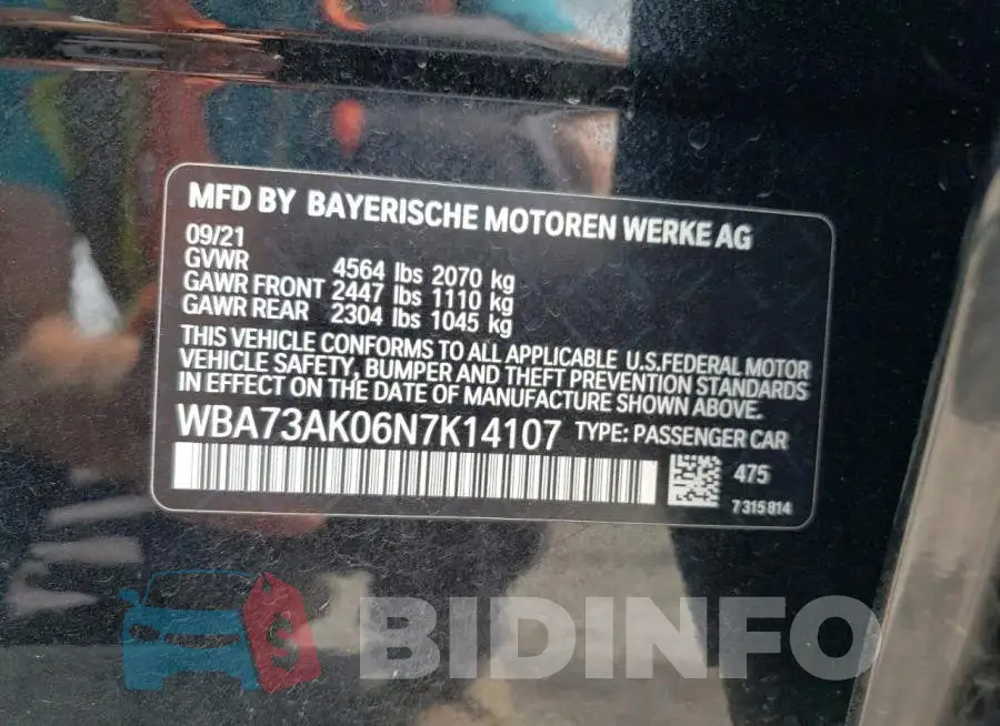 WBA73AK06N7K14107 Photo# 10