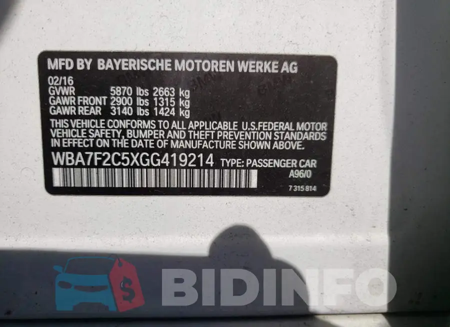 WBA7F2C5XGG419214 Photo# 10