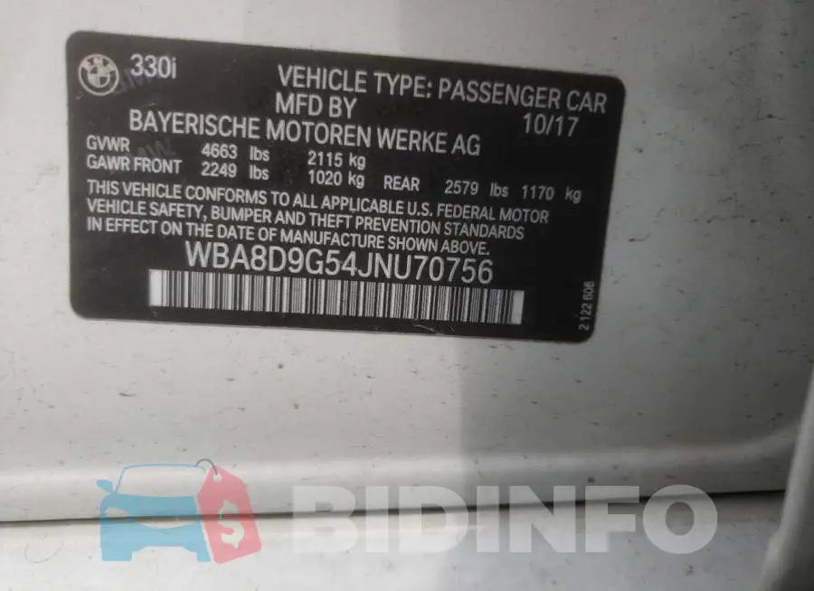 WBA8D9G54JNU70756 Photo# 10