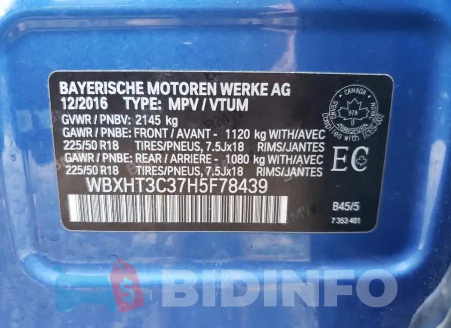 WBXHT3C37H5F78439 Photo# 10