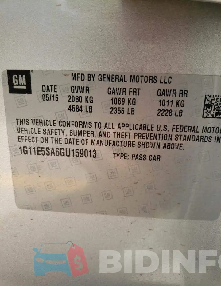 1G11E5SA6GU159013 Photo# 10