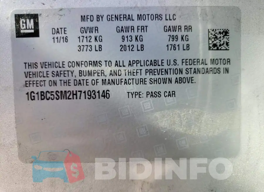 1G1BC5SM2H7193146 Photo# 10