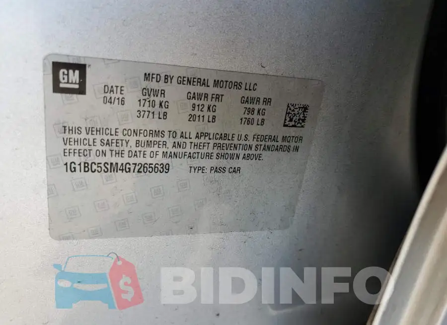 1G1BC5SM4G7265639 Photo# 10