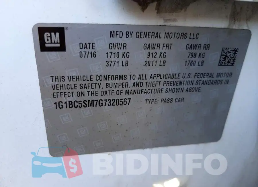 1G1BC5SM7G7320567 Photo# 10