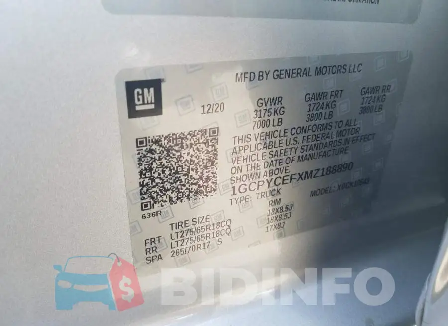 1GCPYCEFXMZ188890 Photo# 10