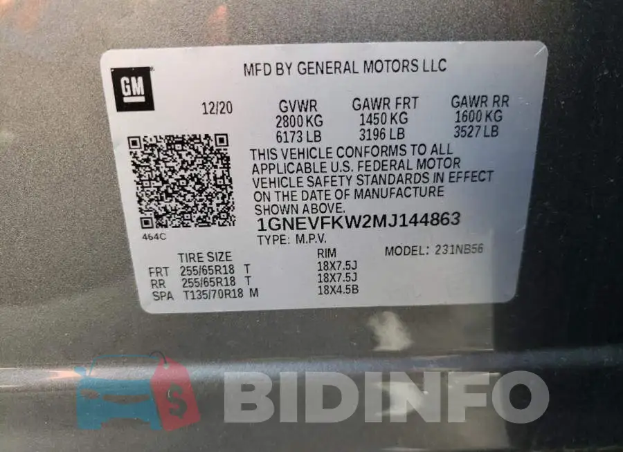 1GNEVFKW2MJ144863 Photo# 10
