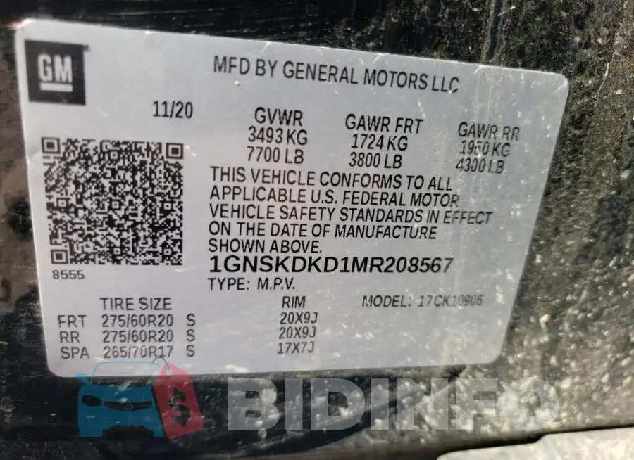 1GNSKDKD1MR208567 Photo# 10