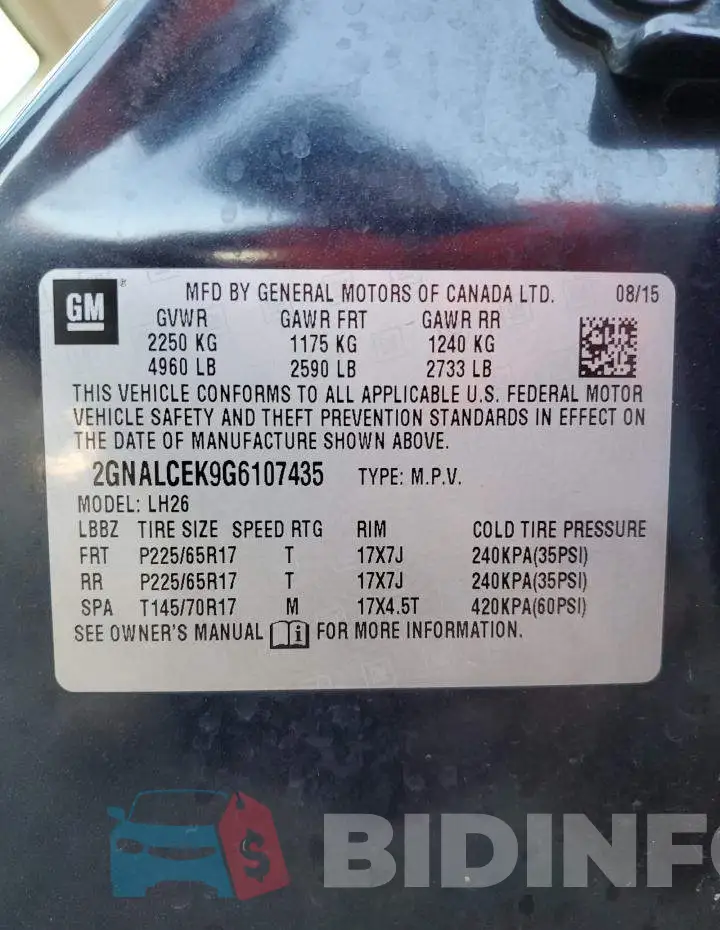 2GNALCEK9G6107435 Photo# 10