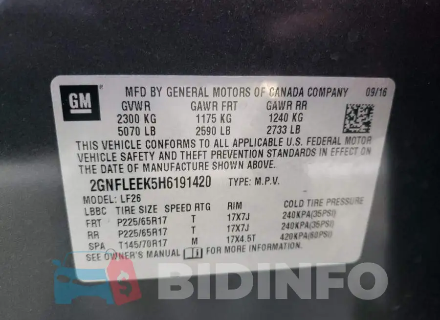 2GNFLEEK5H6191420 Photo# 10