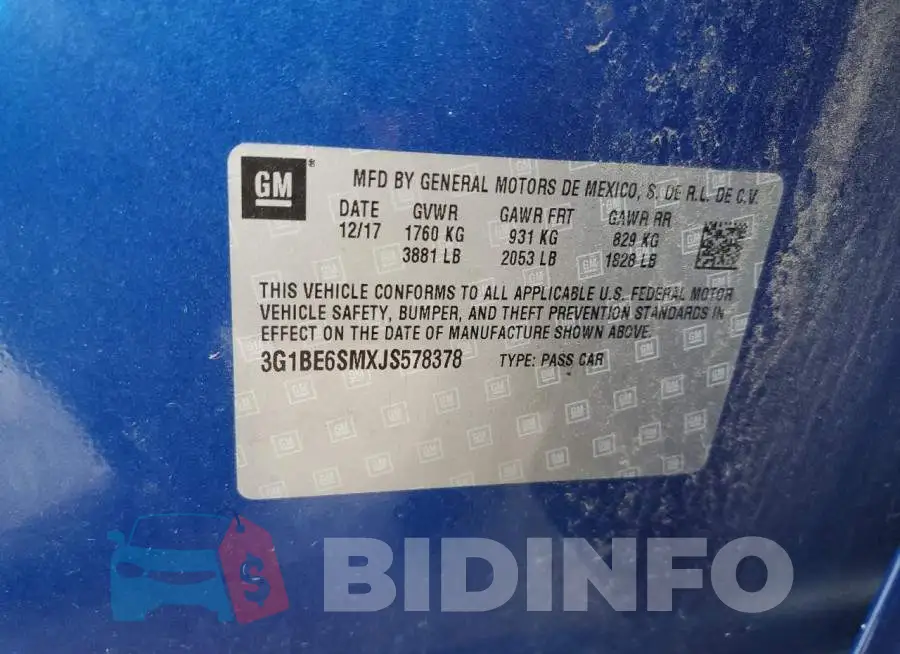 3G1BE6SMXJS578378 Photo# 10