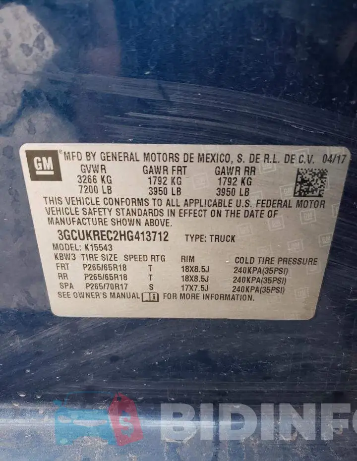3GCUKREC2HG413712 Photo# 10