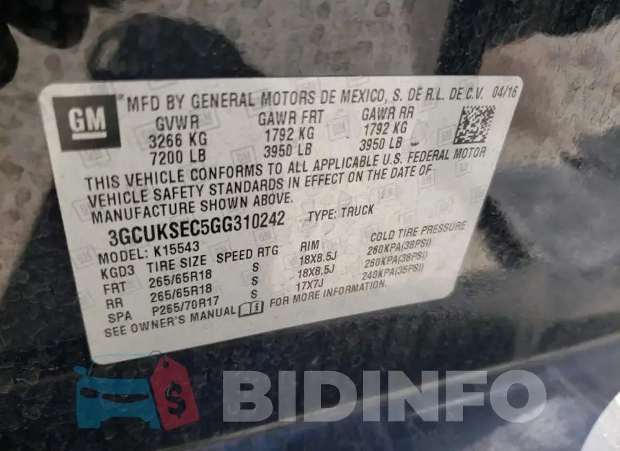 3GCUKSEC5GG310242 Photo# 10